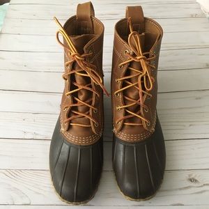 L.L. Bean brown duck boots mud rain shoes leather